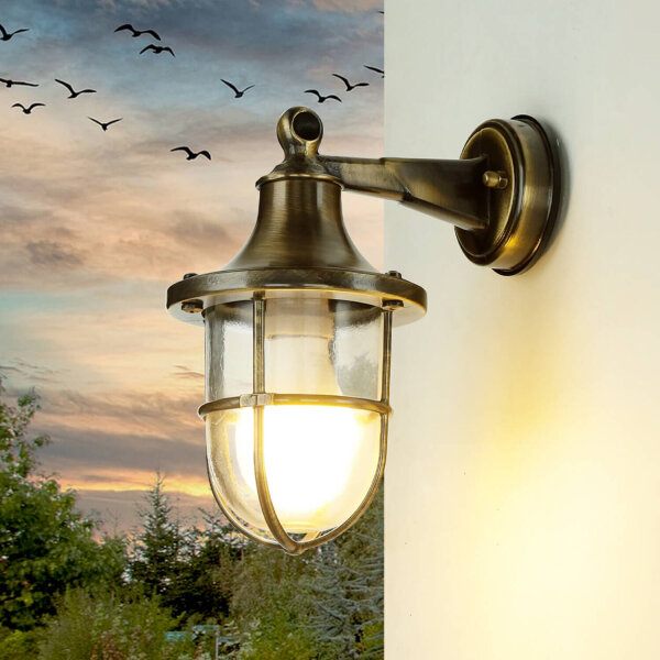 Wandleuchte außen Messing massiv Glas IP64 E27 SANTORIN