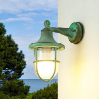 Au&szlig;enleuchte Wand IP64 Gr&uuml;n antik Glas Echt-Messing E27