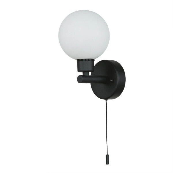 Badlampe Wand IP44 Schwarz Weiß G9 Zugschalter Kugelschirm