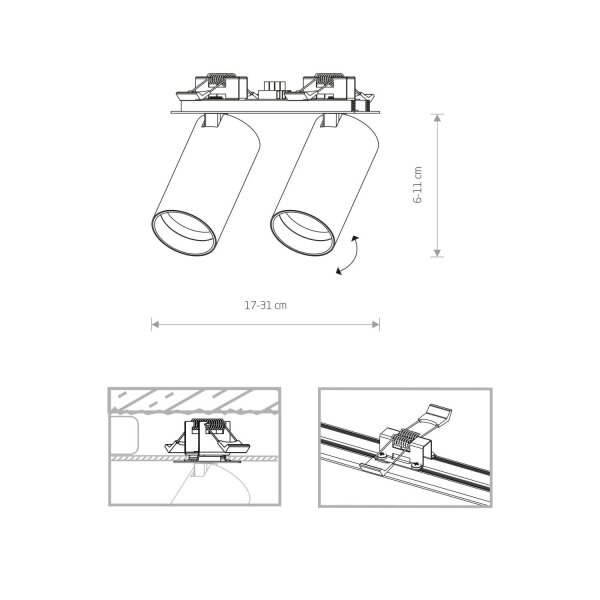 Deckenstrahler Unterputz 17 cm breit 2-flammig GU10 Weiß