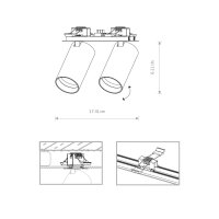 Deckenstrahler Unterputz 17 cm breit 2-flammig GU10...