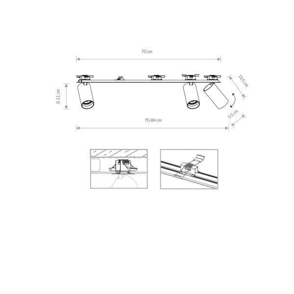 Deckenspot 3-flammig Einbau Weiß GU10 Metall 70 cm lang
