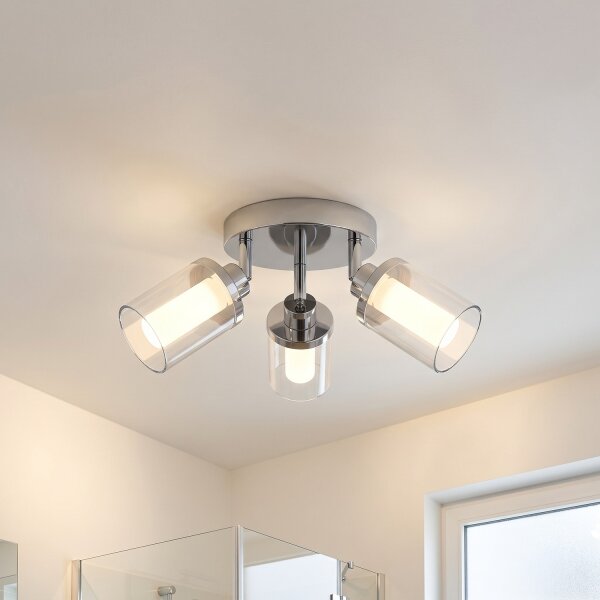 Deckenspot Badezimmer IP44 3-flammig G9 Chrom Klar Glas