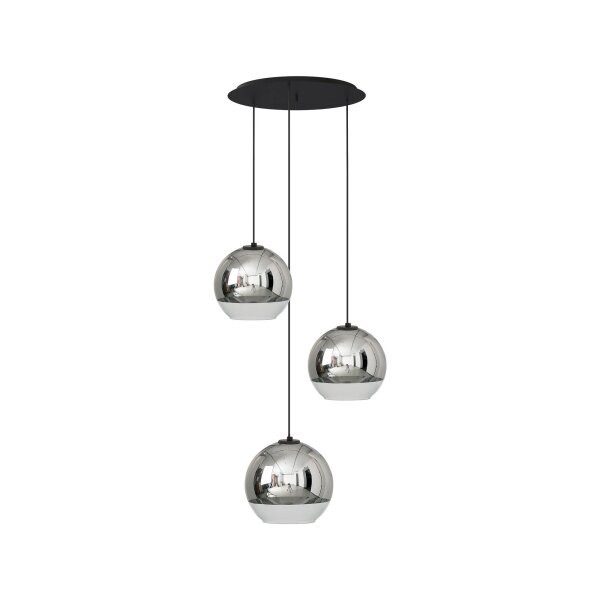 Pendelleuchte 3-flammig Schwarz Chrom E27 Glas Metall