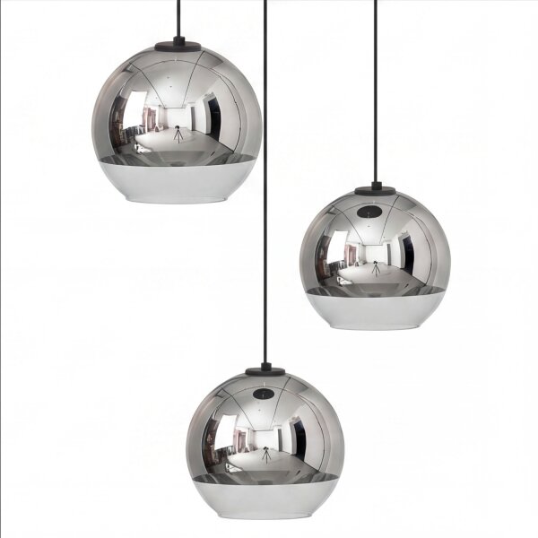 Pendelleuchte 3-flammig Schwarz Chrom E27 Glas Metall