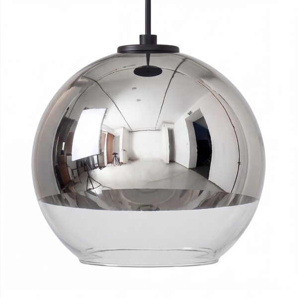 Pendelleuchte 3-flammig Schwarz Chrom E27 Glas Metall