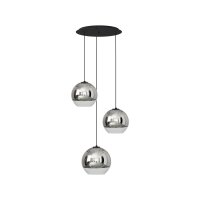 Pendelleuchte 3-flammig Schwarz Chrom E27 Glas Metall