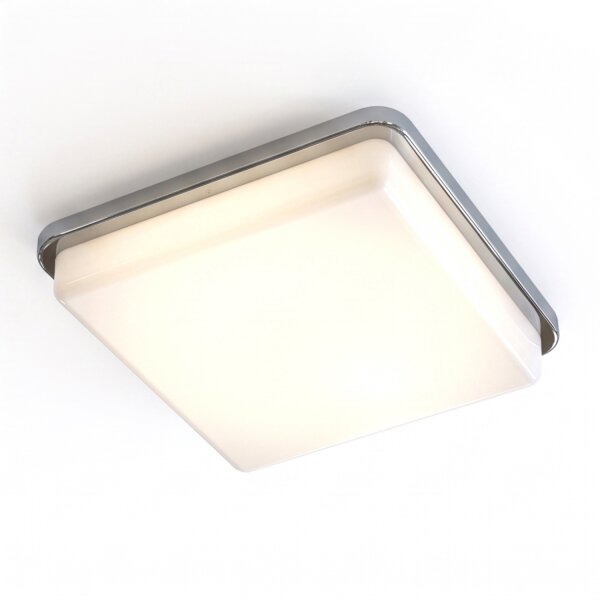 Deckenlampe IP44 Chrom Weiß B: 25 cm quadratisch 2x E27