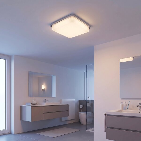 Deckenlampe IP44 Chrom Weiß quadratisch E27 Badezimmer
