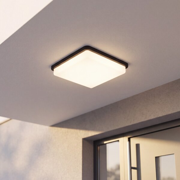 Deckenlampe eckig IP44 E27 Schwarz Weiß Modern B: 25 cm