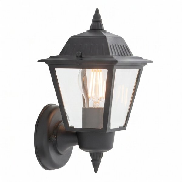 Wandleuchte außen IP44 Schwarz E27 H: 26 cm Rustikal