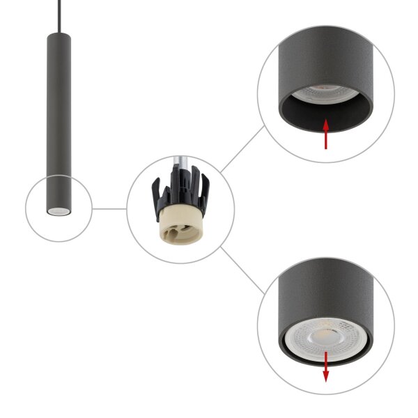 Pendelleuchte Grau GU10 R35 Ø 4 cm schmal Metall