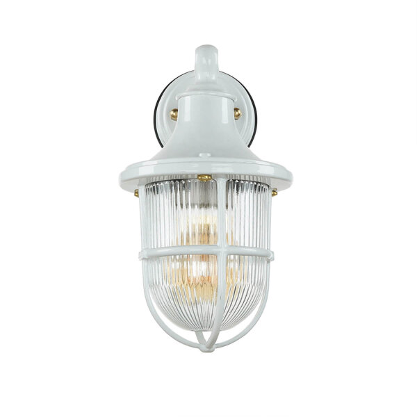 Wandleuchte außen Weiß IP64 E27 Glas Messing massiv