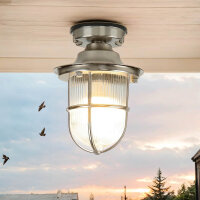 Kleine Deckenleuchte außen E27 Messing Riffelglas...