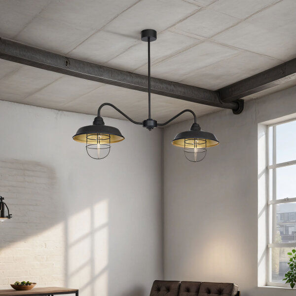 Deckenlampe Industrial Schwarz Gold 2x E27 120 cm lang