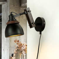 Wandlampe mit Stecker Kabel Holz Metall verstellbar