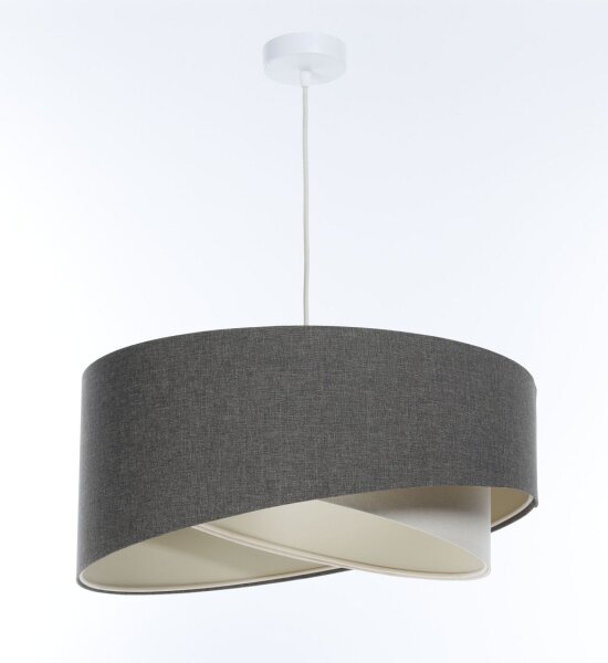 Hängeleuchte E27 rund Ø 60 cm Grau Creme Stoff Modern