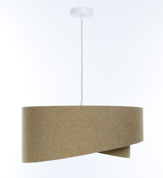 Pendelleuchte rund D: 50 cm E27 Beige Stoff Schirm Boho