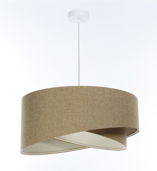Pendelleuchte rund D: 50 cm E27 Beige Stoff Schirm Boho