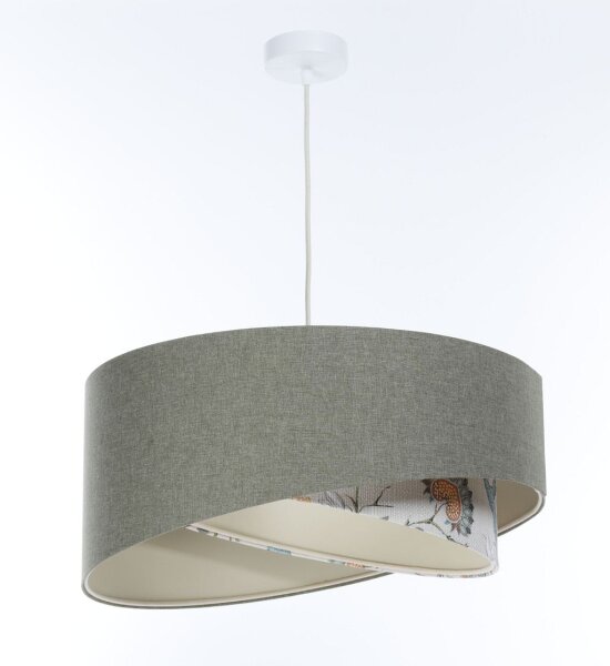 Pendelleuchte rund D: 40 cm E27 Grün Weiß Floral verstellbar