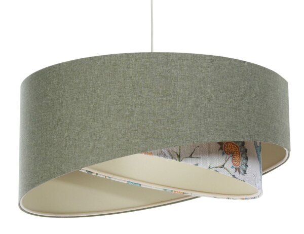 Pendelleuchte E27 rund Ø 45 cm Grün Weiß Floral Stoffschirm