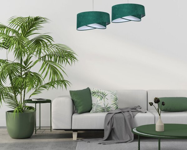 Pendelleuchte rund Ø 50 cm E27 Stoff Velours Optik Grün Weiß