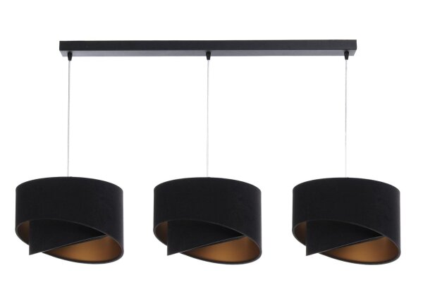 Pendelleuchte Stoff 3-flammig Stoff Schwarz Gold E27