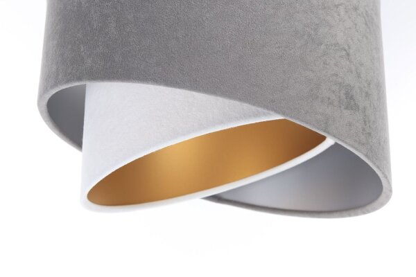 Pendelleuchte Stoff 3-flammig in Weiß Grau Gold E27 B: 87 cm