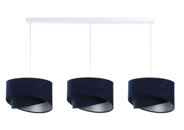 Hängeleuchte Stoff Velours Optik 3x E27 Weiß Blau Silber