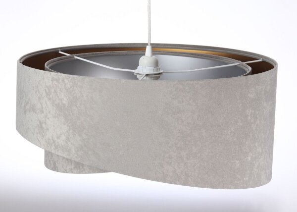 Runde Hängelampe E27 D: 50 cm Grau Gold Silber Stoffschirm