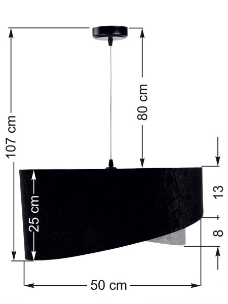 Hängelampe Schwarz Grau E27 rund Ø 50 cm Stoff Velours Optik