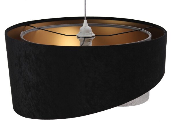Pendelleuchte Schwarz Grau Gold E27 rund Ø 50 cm Stoff