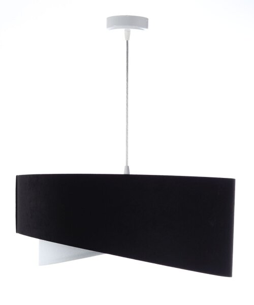 Pendelleuchte E27 rund D: 50 cm Stoff Schwarz Silber Weiß