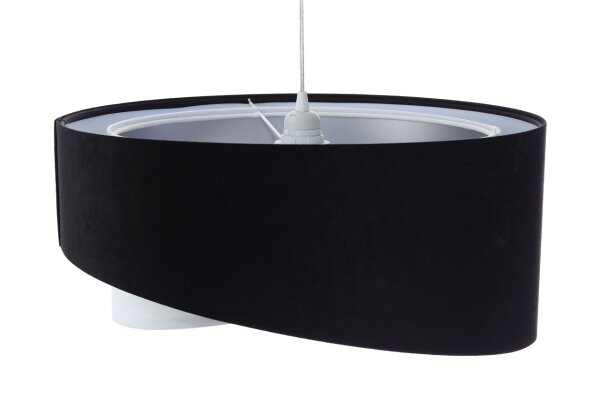 Pendelleuchte E27 rund D: 50 cm Stoff Schwarz Silber Weiß