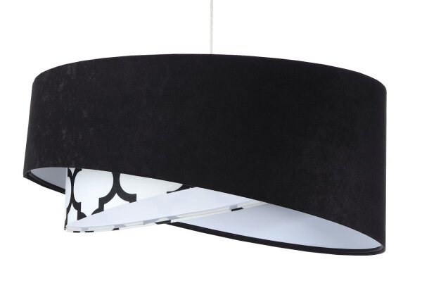 Pendelleuchte Schwarz Weiß rund D: 50 cm E27 Retro Motiv