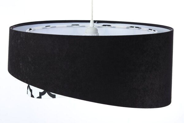 Pendelleuchte Schwarz Weiß rund D: 50 cm E27 Retro Motiv