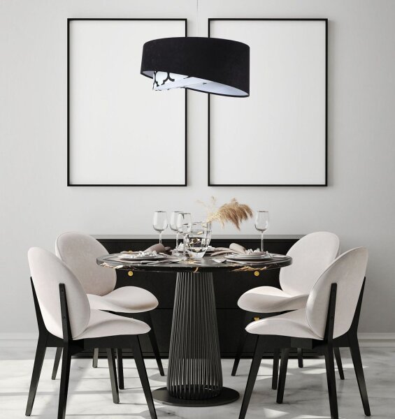 Pendelleuchte Schwarz Weiß rund D: 50 cm E27 Retro Motiv