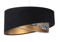 H&auml;ngelampe rund D: 50 cm E27 Stoffschirm Schwarz Bunt Gold