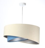 Hängelampe rund D: 50 cm Stoff Creme Blau Silber E27...