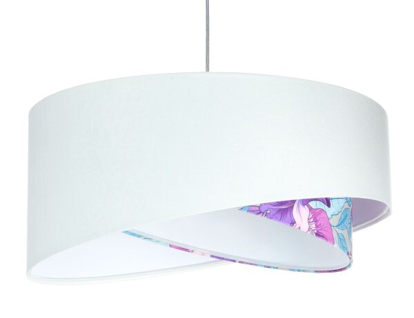 Pendelleuchte Weiß Lila Blumen Print E27 rund Ø 50 cm Stoff