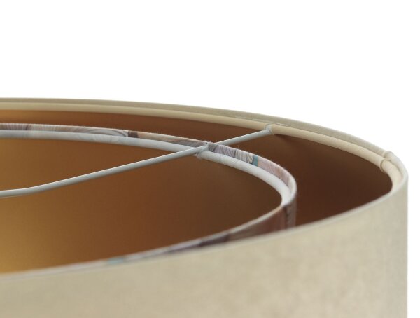 Pendelleuchte rund D: 50 cm E27 Stoff in Beige Creme Gold