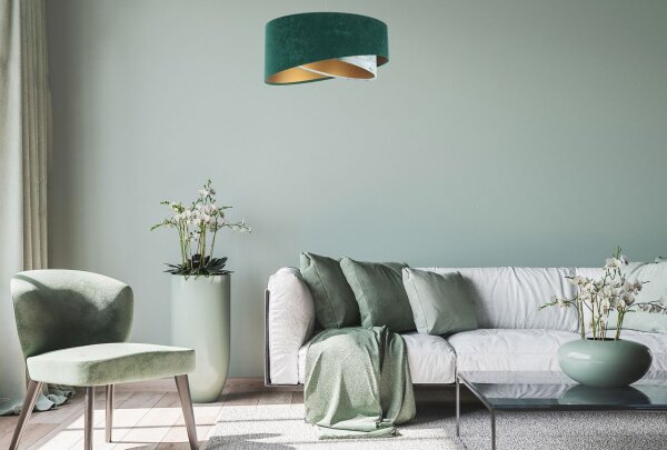 Hängeleuchte Stoff Ø 50 cm Velours Optik E27 Grün Blau Gold