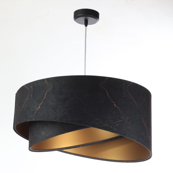 Hängeleuchte Schwarz marmoriert Gold E27 Velours Optik