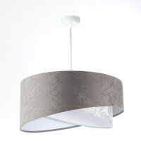 Pendelleuchte Grau Wei&szlig; &Oslash; 50 cm Stoffschirm Velours Optik