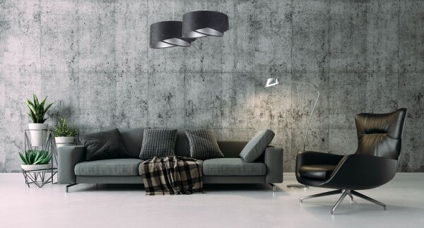 Hängeleuchte Schwarz Silber E27 D: 50 cm Stoff Velours Optik