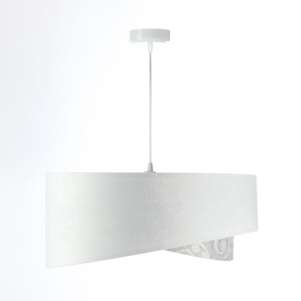 Hängeleuchte Weiß Grau Silber E27 rund D: 50 cm Stoff