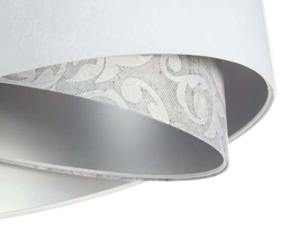 Hängeleuchte Weiß Grau Silber E27 rund D: 50 cm Stoff