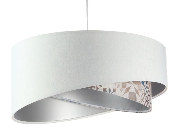 Hängelampe Weiß Beige Silber E27 Ø 50 cm Stoff Velours Optik