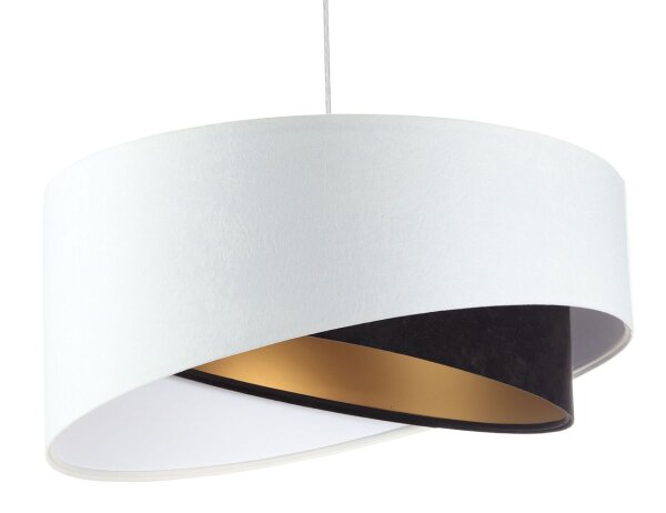 Hängeleuchte E27 rund Ø 50 cm Stoff Weiß Schwarz Gold