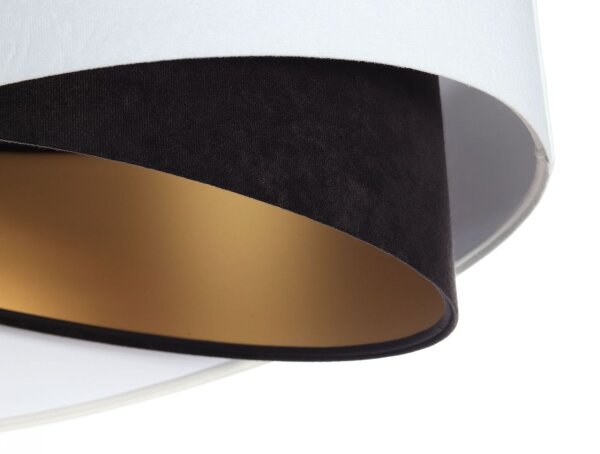 Hängeleuchte E27 rund Ø 50 cm Stoff Weiß Schwarz Gold